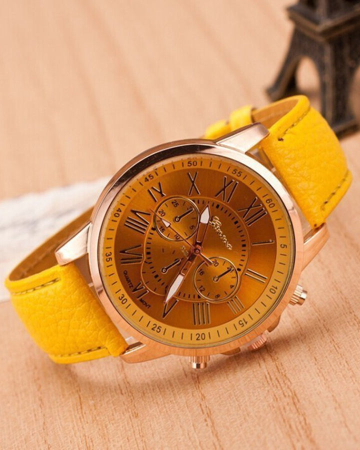 1pc Leather Band Quartz Watch