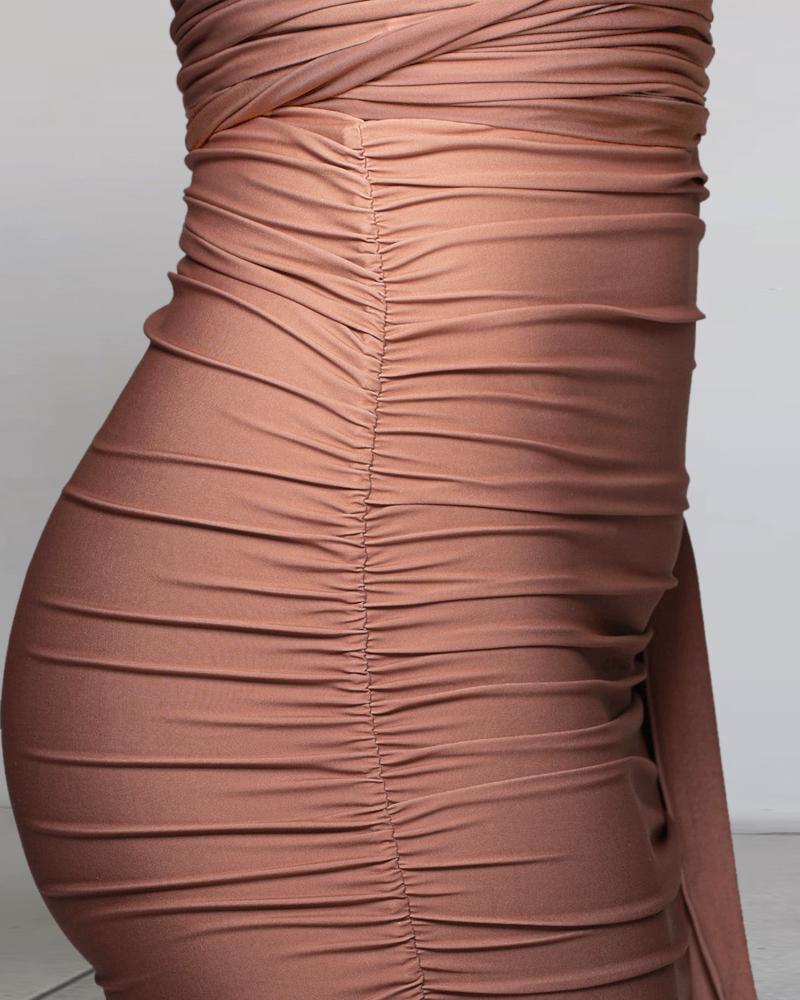 Ombre Sleeveless Tied Detail Ruched Bodycon Dress