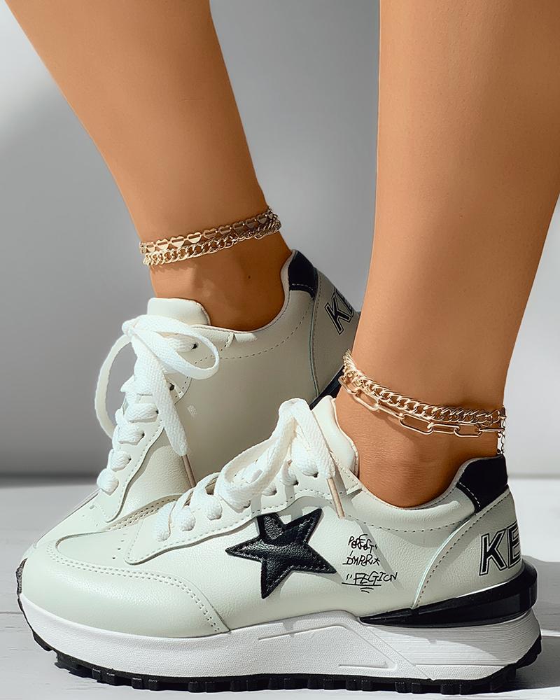 Star Pattern Lace up Muffin Sneakers