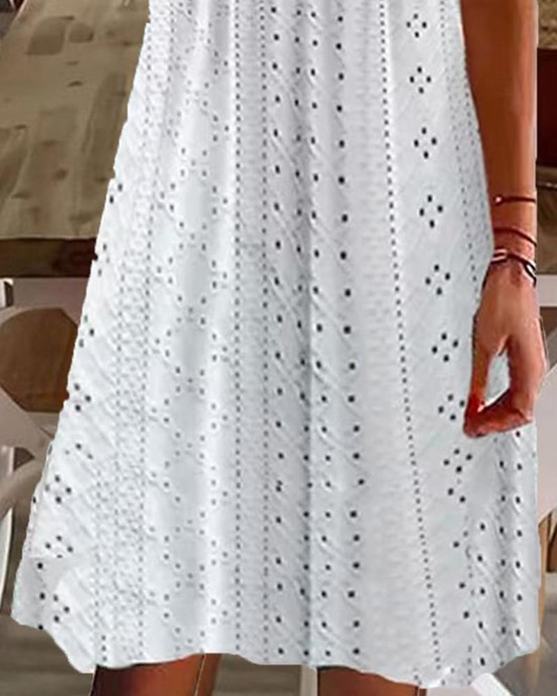 Notch Neck Eyelet Embroidery Sleeveless Casual Dress
