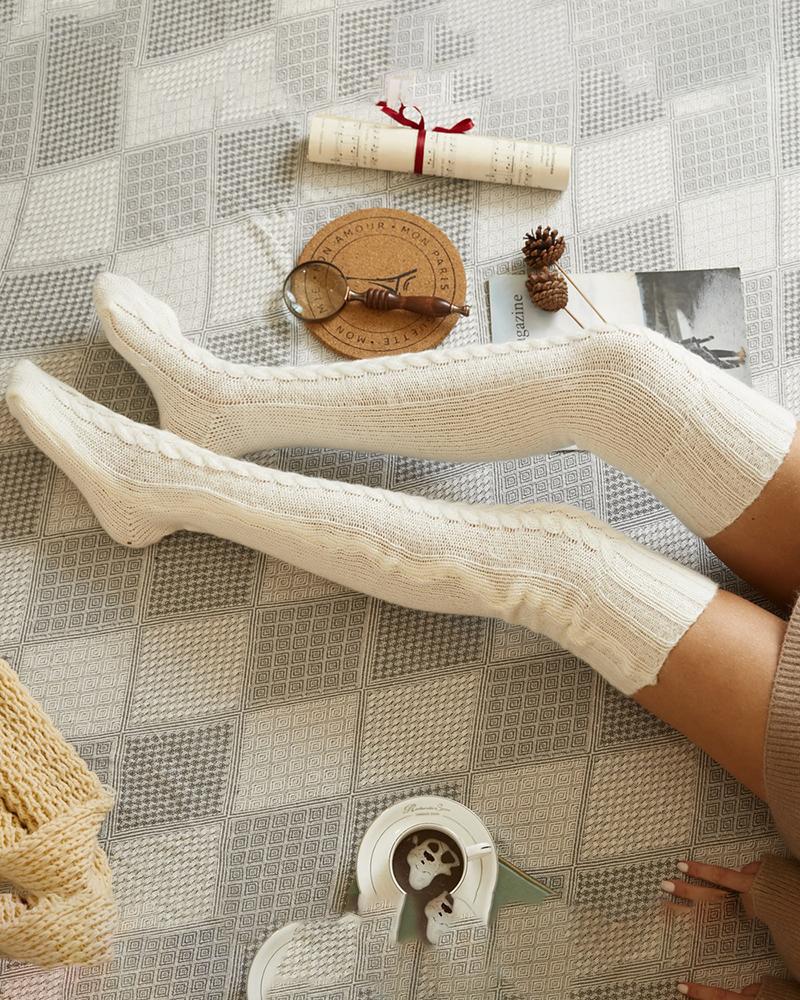 1Pair Over The Knee High Cable Knit Long Socks