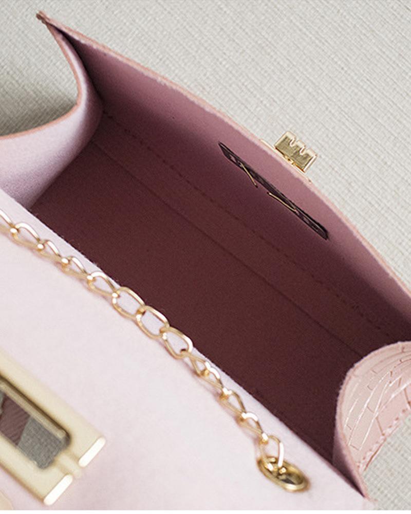 Croc Embossed Twist Lock Flap Satchel Bag