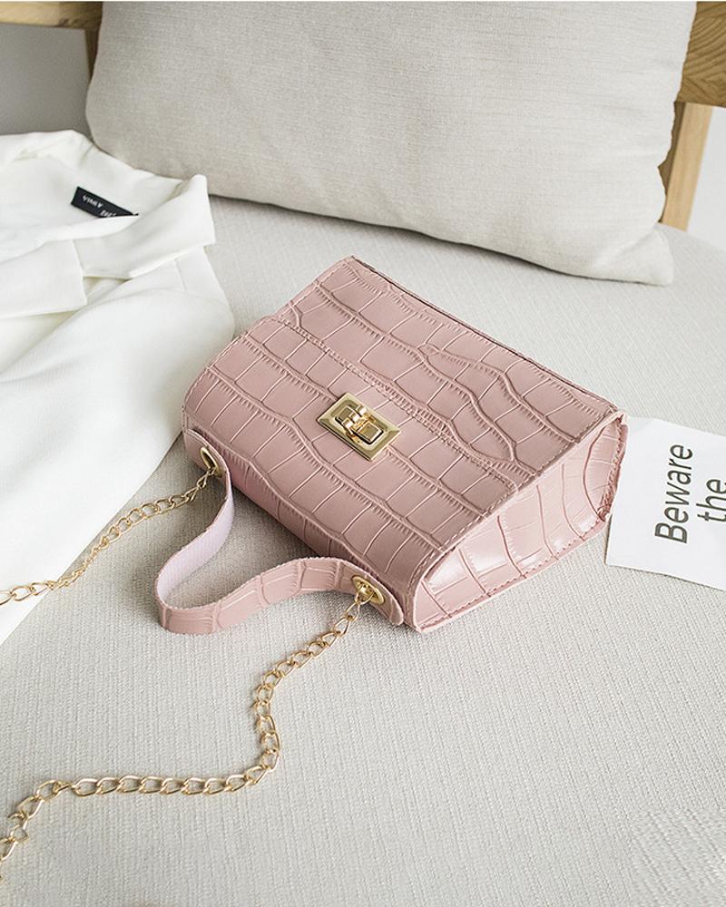 Croc Embossed Twist Lock Flap Satchel Bag