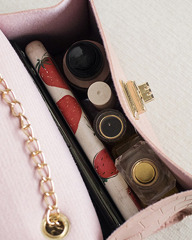 Croc Embossed Twist Lock Flap Satchel Bag