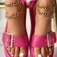 Eyelet Buckled Square Toe Slippers