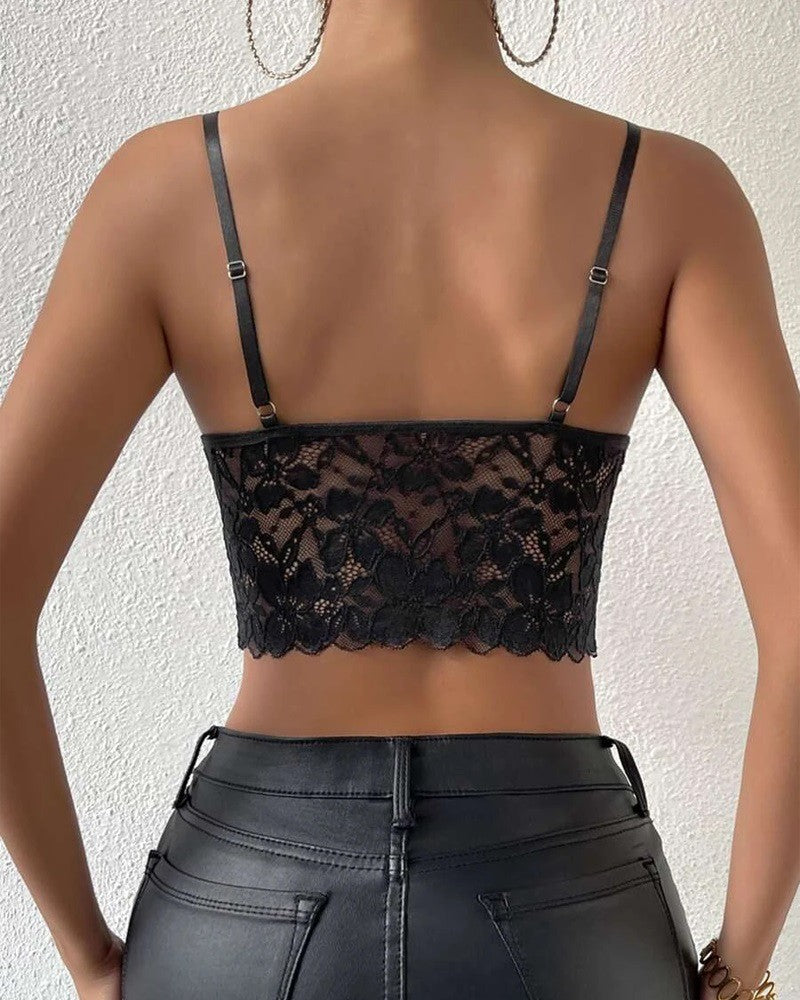 V Neck Lace Crop Cami Top