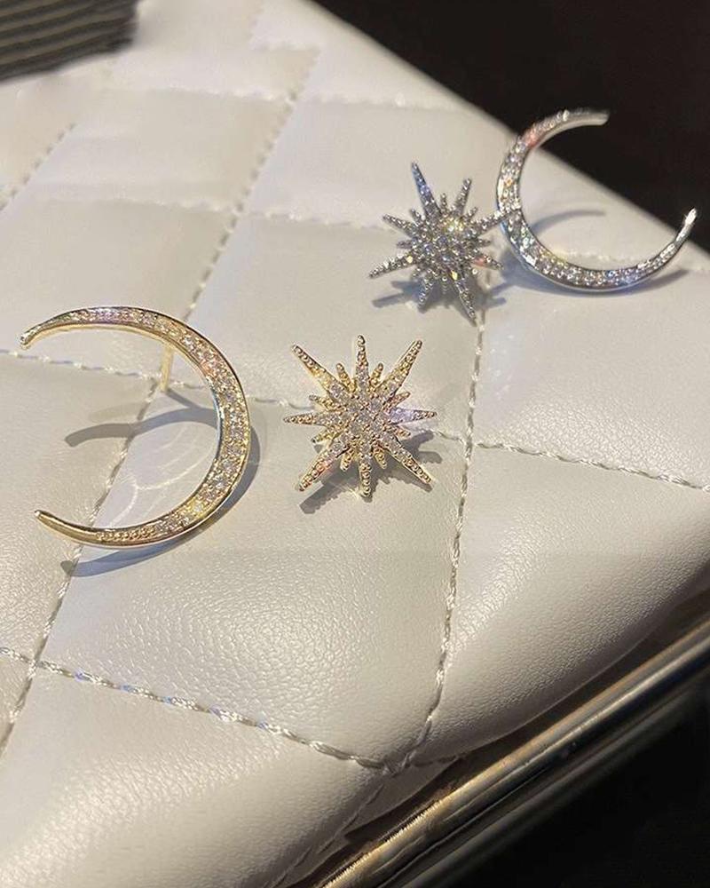1Pair Rhinestone Moon Star Shaped Earrings