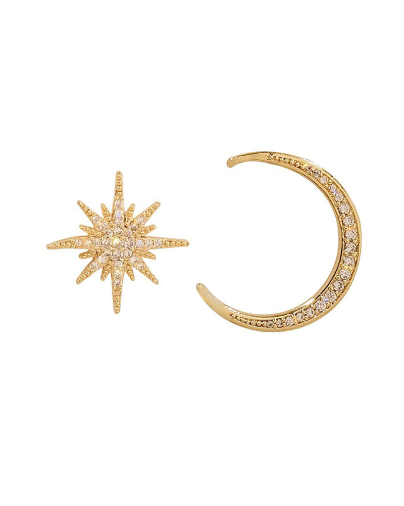 1Pair Rhinestone Moon Star Shaped Earrings