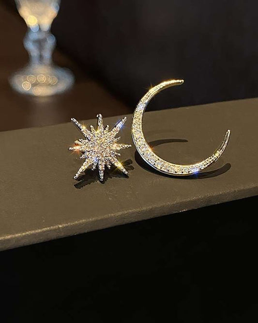 1Pair Rhinestone Moon Star Shaped Earrings