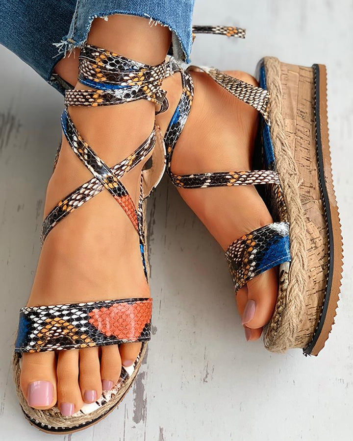 Snakeskin Woven Flax Espadrille Sandals