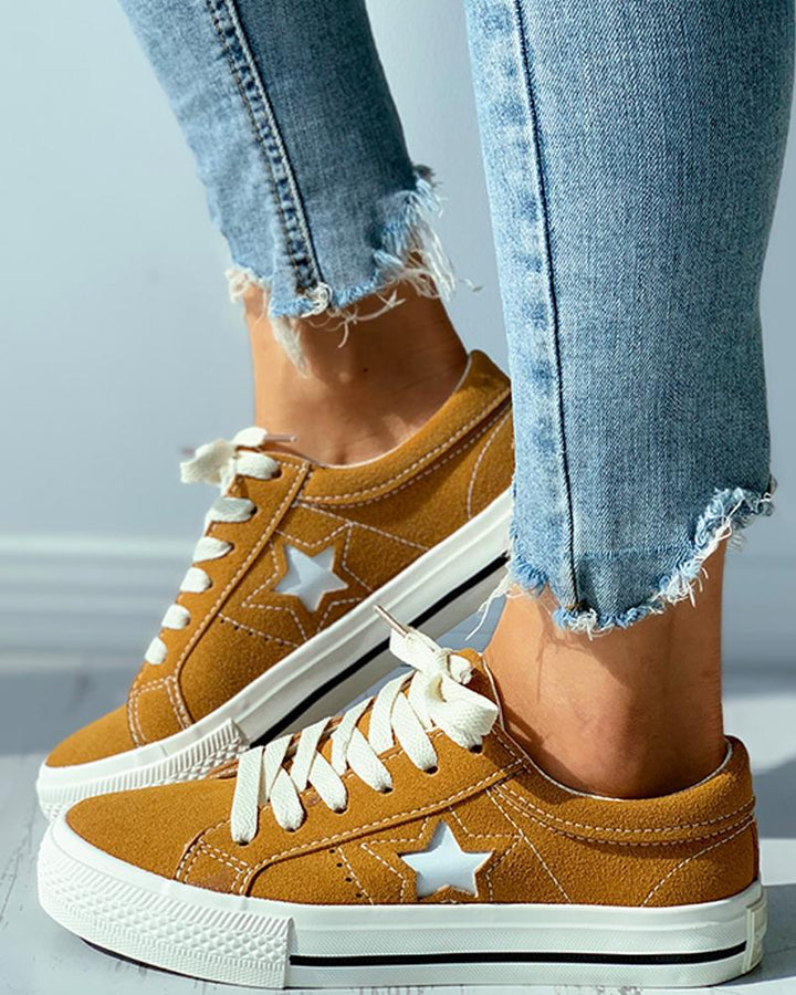 Star Pattern Cutout Lace up Suede Shoes