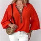 Lantern Sleeve Zipper Design Casual Top