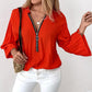 Lantern Sleeve Zipper Design Casual Top