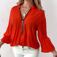 Lantern Sleeve Zipper Design Casual Top