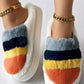 Colorblock Platform Fluffy Winter Thermal Slippers