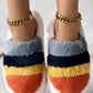 Colorblock Platform Fluffy Winter Thermal Slippers