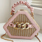 Trendy Chain Decor Top Handle Straw Geometrical Crossbody Bag