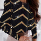 Colorblock Bronzing Chevron Print Buttoned Top