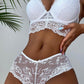 Crochet Lace Sleeveless Bowknot Decor Lingerie Set