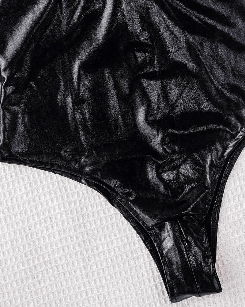 Fishnet O Ring Cutout PU Leather Teddy