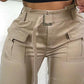 Pocket Design Paperbag Waist Cargo Pants With Belt