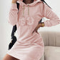 Pom Pom Velvet Hooded Sweatshirt Dress