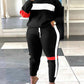 Plus Size Colorblock Sweatshirt & Striped Sweatpants Set