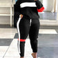 Plus Size Colorblock Sweatshirt & Striped Sweatpants Set