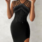 Rhinestone Decor Multi Strap High Slit Dress