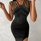 Rhinestone Decor Multi Strap High Slit Dress