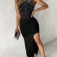 Rhinestone Decor Multi Strap High Slit Dress