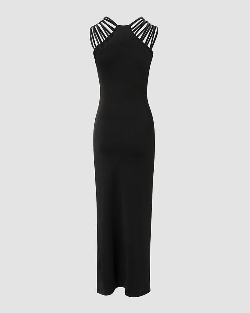 Rhinestone Decor Multi Strap High Slit Dress