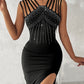 Rhinestone Decor Multi Strap High Slit Dress