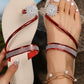 Rhinestone Floral Pattern Toe Ring Beach Flip Flops