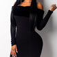 Fluffy Fold Over Off Shoulder Bodycon Dress
