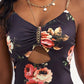 Floral Print Chain Decor Cutout High Slit Dress