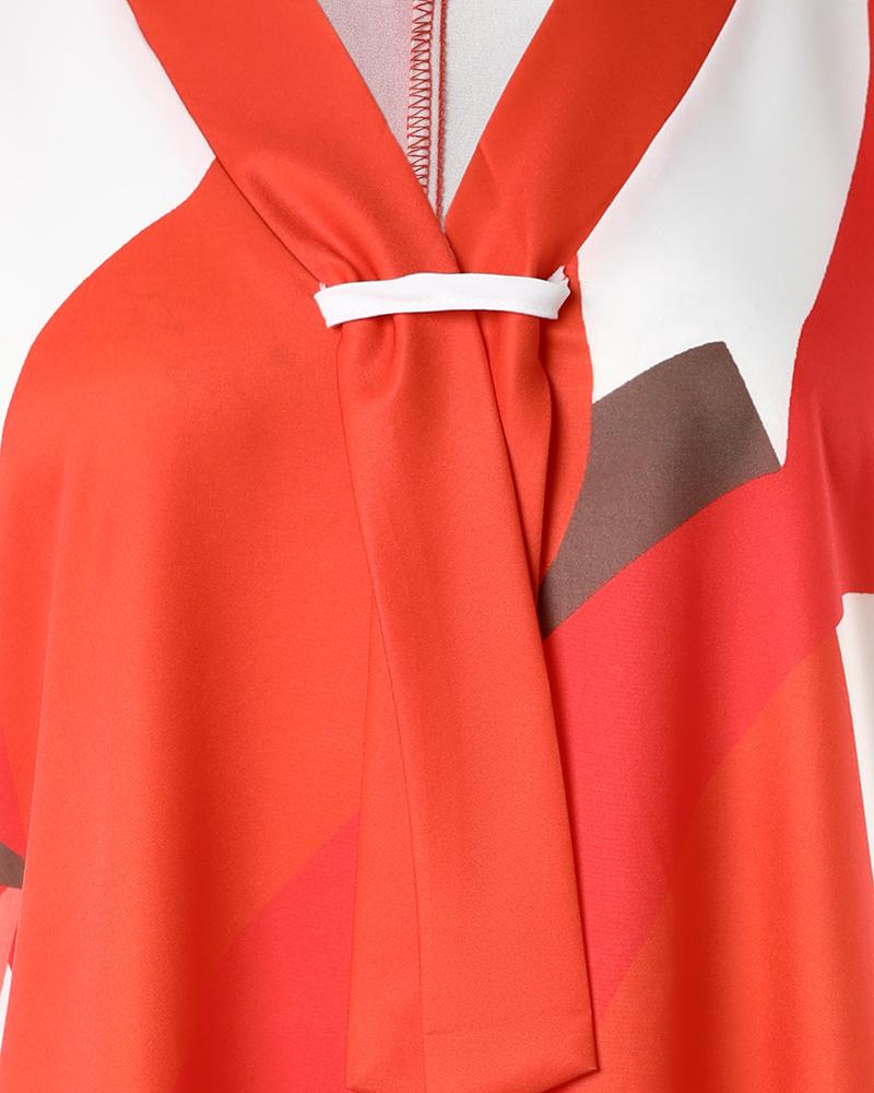 All Over Print Fake Tie Patch Sleeveless Casual Dress