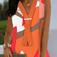 All Over Print Fake Tie Patch Sleeveless Casual Dress