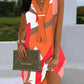 All Over Print Fake Tie Patch Sleeveless Casual Dress