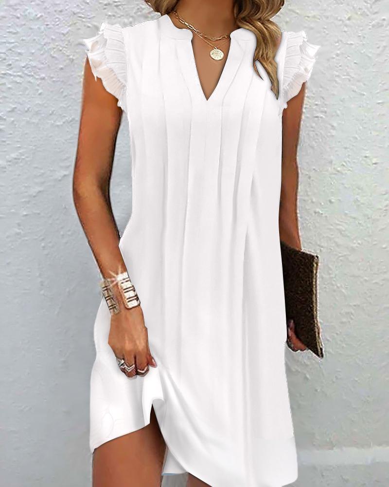 Notch Neck Ruched Frill Hem Casual Dress