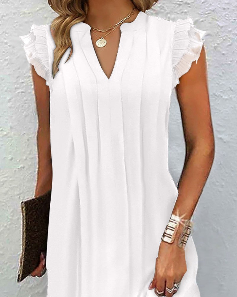 Notch Neck Ruched Frill Hem Casual Dress