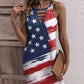 Independence Day Flag Print Ladder Cutout Casual Dress