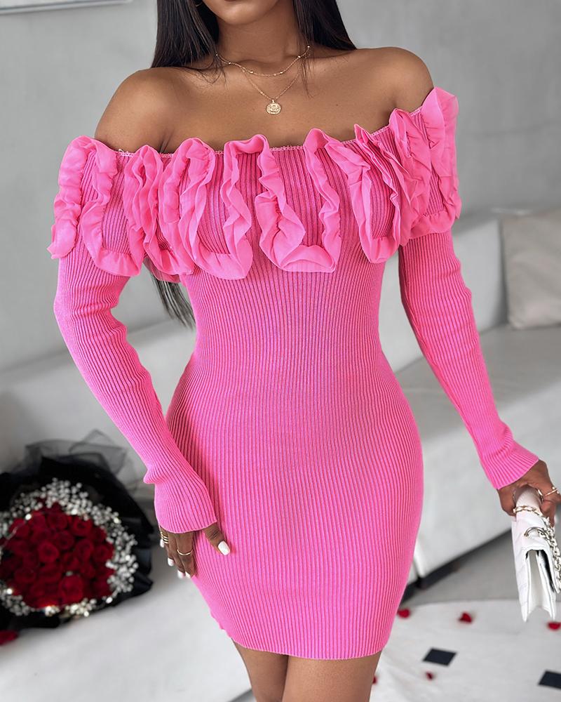 Lace Floral Pattern Long Sleeve Knit Dress