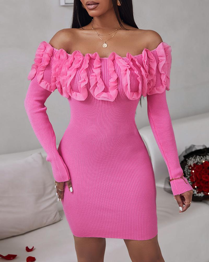 Lace Floral Pattern Long Sleeve Knit Dress