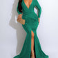 Deep V Neck Split Thigh Ruched Mermaid Dress