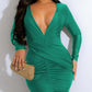 Deep V Neck Split Thigh Ruched Mermaid Dress