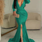 Deep V Neck Split Thigh Ruched Mermaid Dress
