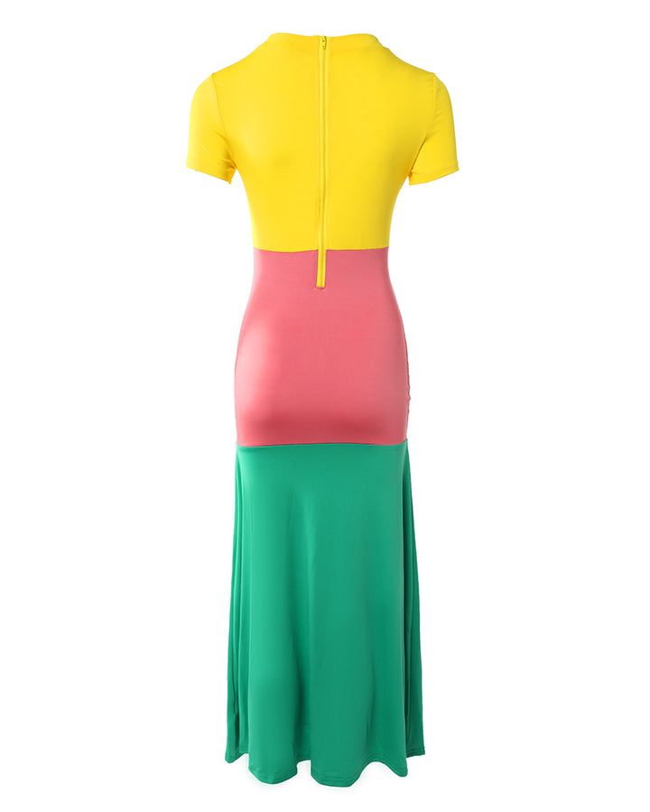 Short Sleeve Colorblock Maxi Dress