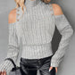 Cold Shoulder Button Decor Ribbed Top