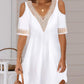 Contrast Lace Cold Shoulder Casual Dress